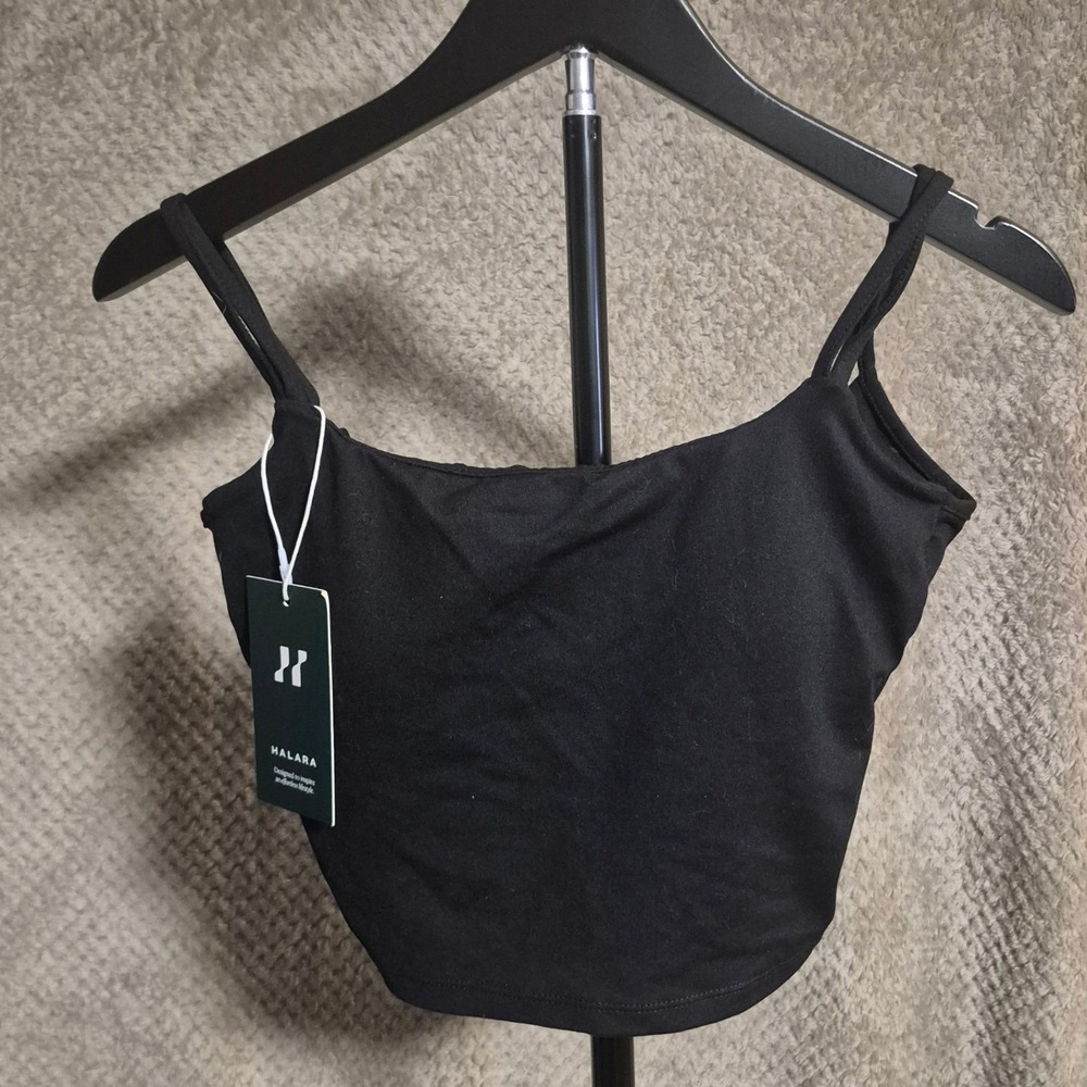 Halara Black Twisted Back Cropped Tank Top Built-in Bra WX007-46 Women Small NWT